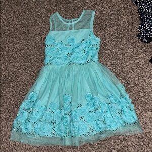 Aqua Floral Kids Dress